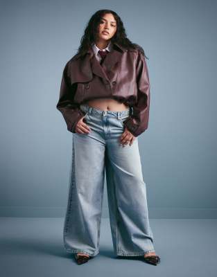 ASOS DESIGN Curve - Weit geschnittene Jeans in Vintage-Waschung mit hohem Bund-Blau