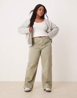 ASOS DESIGN Curve - Weite Dad-Jeans in Khaki-Grün