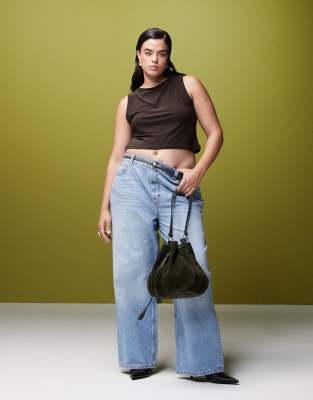 ASOS DESIGN Curve - Weite Dad-Jeans in Mittelblau