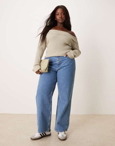 ASOS DESIGN Curve – Weite Dad-Jeans in reinem Blau - view 1