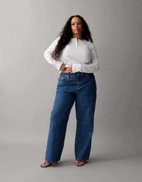 ASOS DESIGN Curve – Weite Dad-Jeans in reinem Blau - view 1