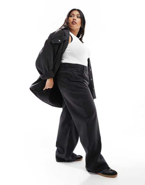ASOS DESIGN Curve – Weite Dad-Jeans in Schwarz - view 1