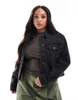 ASOS DESIGN Curve - Westernjacke aus Denim in schwarzer Waschung