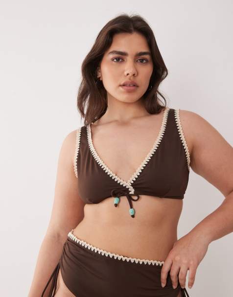 ASOS DESIGN Curve – Whitney – Positano – Brun bikiniöverdel i trekantsmodell med hög övre kupkant - view 1