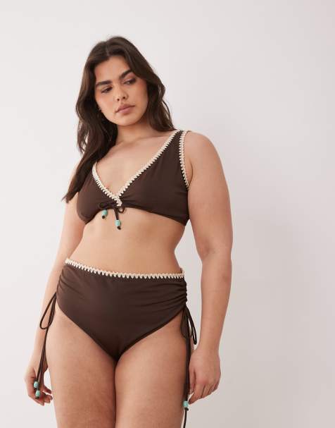 ASOS DESIGN Curve Whitney whip bikini in brown - view 1