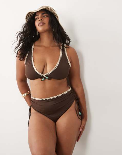 ASOS DESIGN Curve Whitney whip bikini in brown - view 1