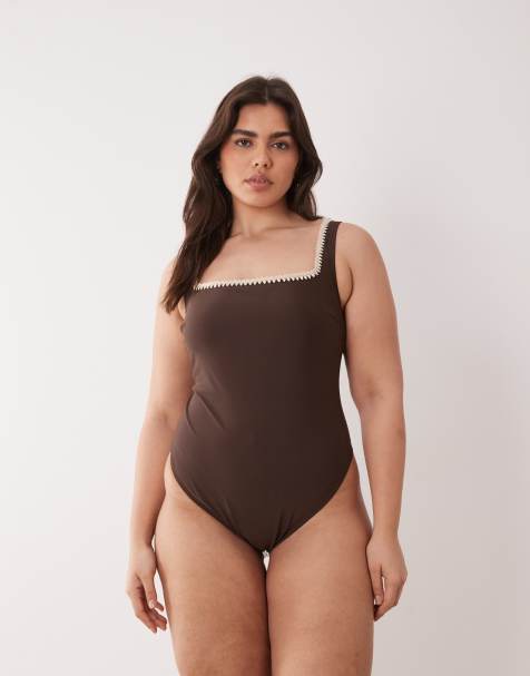 ASOS DESIGN Curve – Whitney Whip – Brązowy strój kąpielowy - view 1