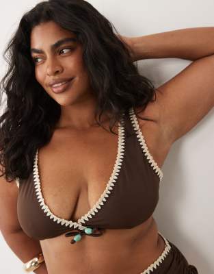 ASOS DESIGN Curve - Whitney Whip Positano - Haut de bikini triangle à bonnets couvrants - Marron-Brown