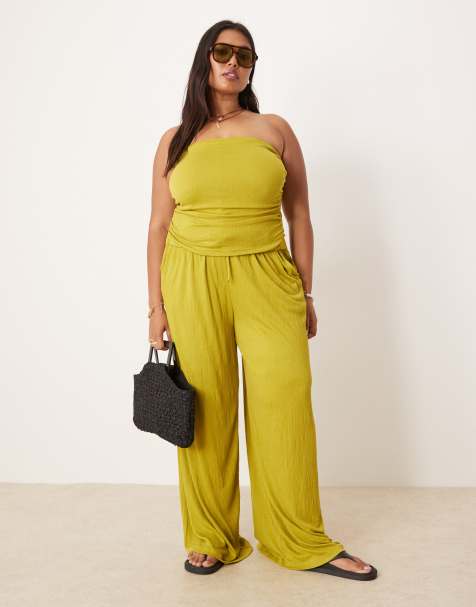 ASOS DESIGN Curve – Wiązane w talii marszczone spodnie z szerokimi nogawkami - view 1
