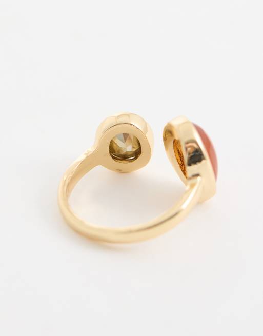 ASOS DESIGN Curve – Wickelring in Goldoptik mit künstlichen bernsteinfarbenen Halbedelsteinen, 3 von 3