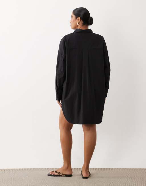 ASOS DESIGN Curve wide cuffs mini shirt dress in black, 4 of 4