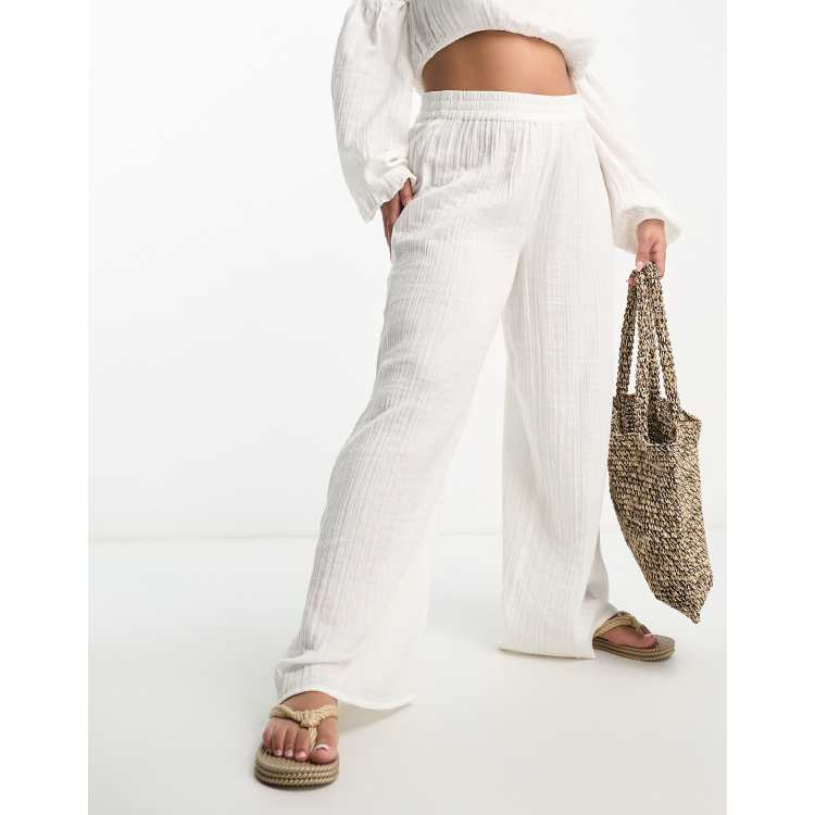 ASOS DESIGN wide leg beach pants in white