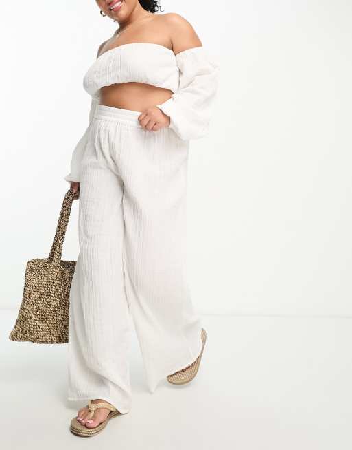 ASOS DESIGN wide leg beach pants in white