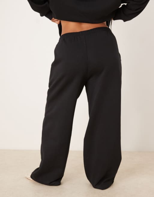 ASOS DESIGN Curve wide leg brushback jogger in black, 2 of 5