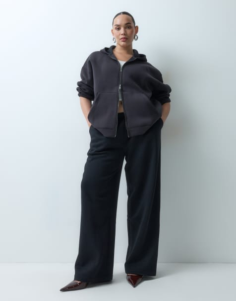 ASOS DESIGN Curve wide leg brushback jogger in black - view 1