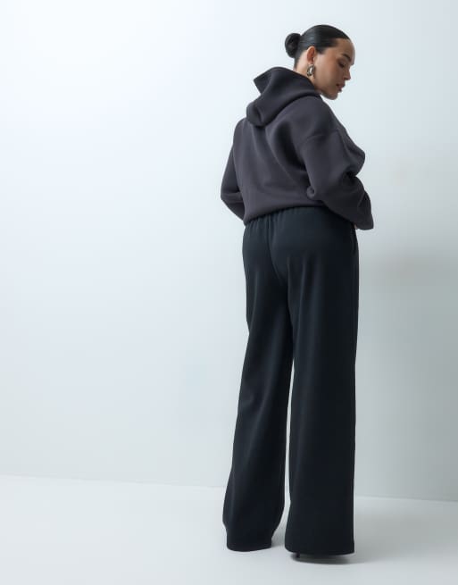 ASOS DESIGN Curve wide leg brushback jogger in black, 4 of 5