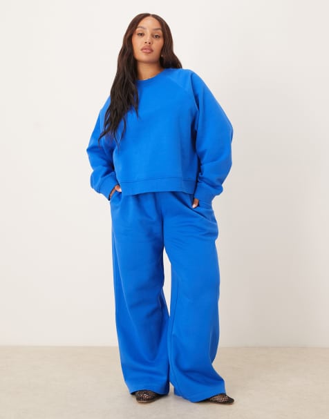 ASOS DESIGN Curve wide leg brushback jogger in blue - view 1