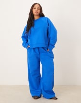 ASOS DESIGN Curve wide leg brushback sweatpants in blue
