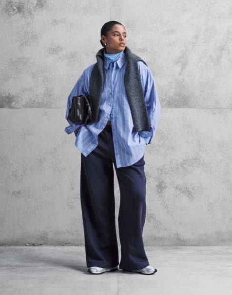 ASOS DESIGN Curve wide leg brushback jogger in navy - view 1