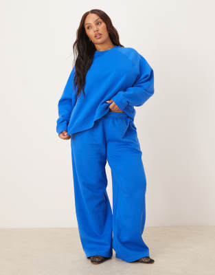 Asos Curve Asos Design Curve Wide Leg Brushback Sweatpants In Blue