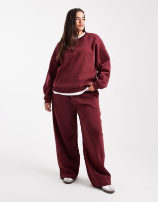 Asos Curve Asos Design Curve Wide Leg Brushback Sweatpants In Red