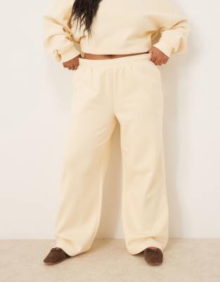 Asos Curve Asos Design Curve Wide Leg Brushback Sweatpants In Yellow