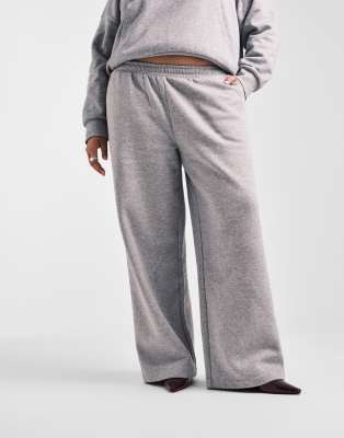 Asos Curve Asos Design Curve Wide Leg Brushback Sweatpants In Gray