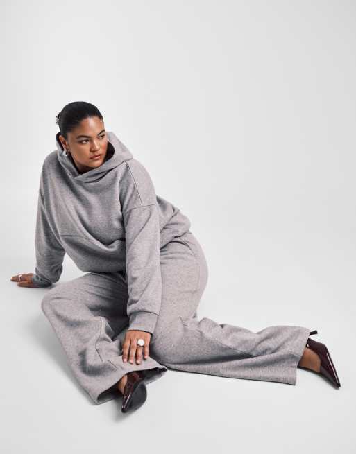ASOS DESIGN Curve wide leg brushback sweatpants in gray heather