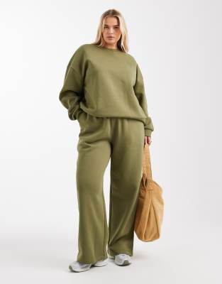Asos Curve Asos Design Curve Wide Leg Brushback Sweatpants In Green