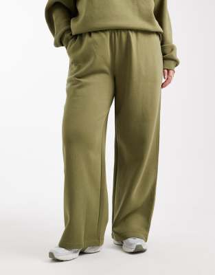Asos Curve Asos Design Curve Wide Leg Brushback Sweatpants In Green