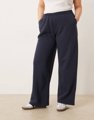 Asos Curve Asos Design Curve Wide Leg Brushback Sweatpants In Blue