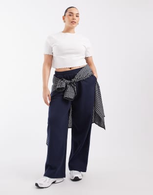 Asos Curve Asos Design Curve Wide Leg Brushback Sweatpants In Blue