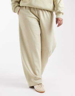 Asos Curve Asos Design Curve Wide Leg Brushback Sweatpants In Green