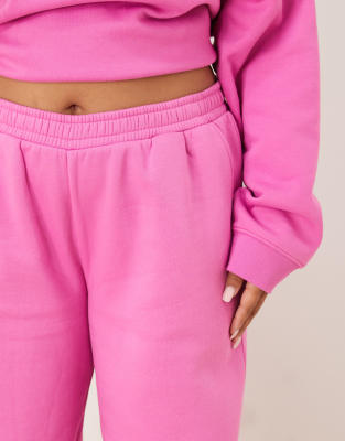 Asos Curve Asos Design Curve Wide Leg Brushback Sweatpants In Pink