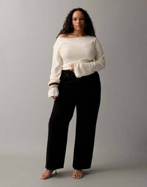 ASOS DESIGN Curve wide leg dad jean in black