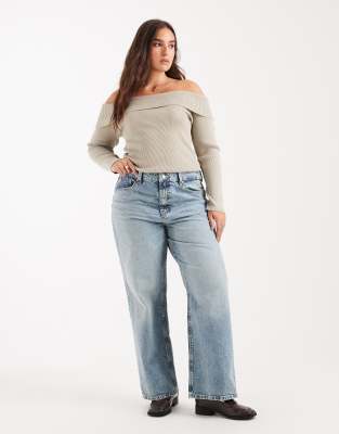 ASOS Curve ASOS DESIGN Curve wide leg dad jean in light vintage wash Circular Design Collection-Blue