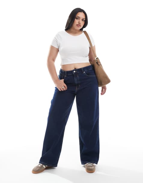 ASOS DESIGN Curve wide leg dad jean in rinse - view 1