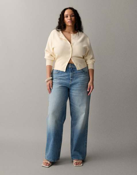 ASOS DESIGN Curve wide leg dad jeans in authentic midwash - view 1