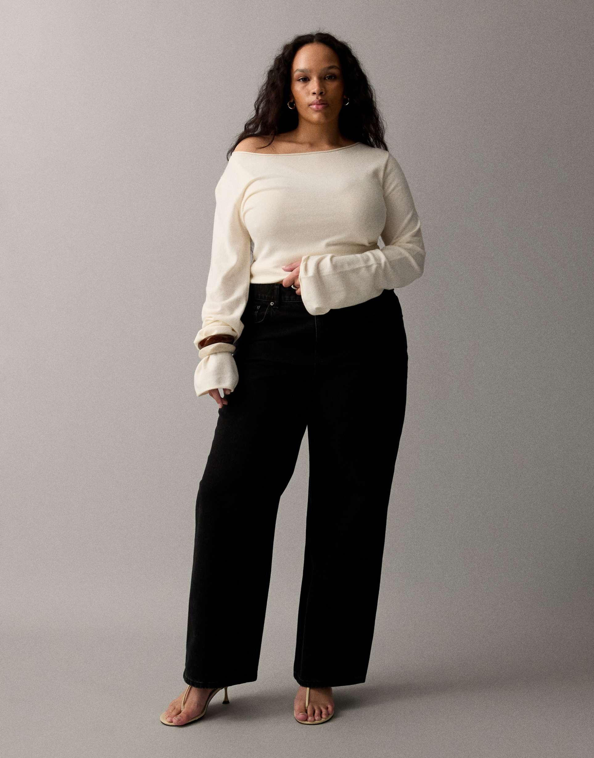 asos design curve wide leg dad jeans in black