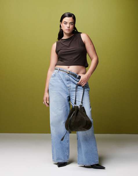 ASOS DESIGN Curve wide leg dad jeans in mid blue - view 1