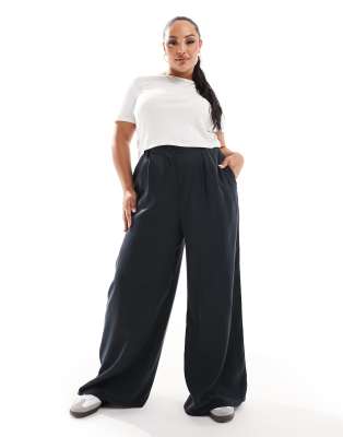 ASOS DESIGN Curve wide leg dad pants in washed black