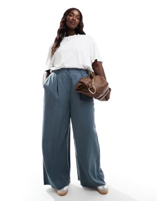 ASOS DESIGN Curve wide leg dad trousers in petrol blue