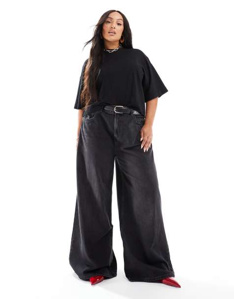 ASOS DESIGN Curve wide leg jean in black - BLACK - view 1