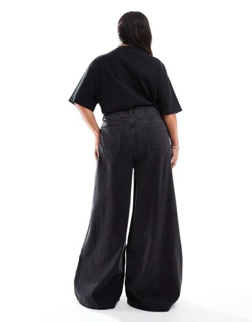ASOS DESIGN Curve wide leg jean in black - BLACK, 2 of 5
