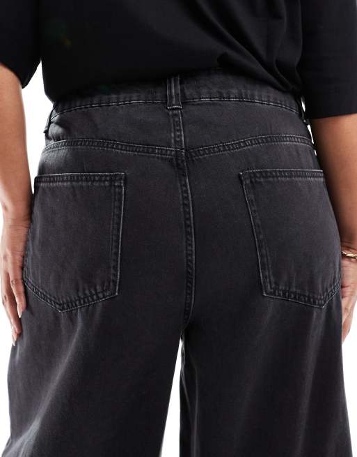 ASOS DESIGN Curve wide leg jean in black - BLACK, 4 of 5