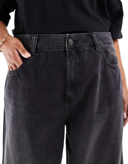 ASOS DESIGN Curve wide leg jean in black - BLACK, 5 of 5