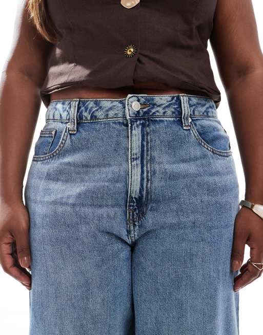ASOS DESIGN Curve wide leg jean in midwash blue - MBLUE, 5 of 5