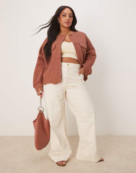 ASOS DESIGN Curve wide leg jeans with crease front in ecru - view 1