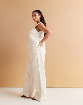 Asos Curve Asos Design Curve Wide Leg Jeans With Crease Front In White