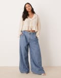 [ASOS Curve] ASOS DESIGN Curve wide leg jeans with linen in light mid blue 18 L32 Mid blue